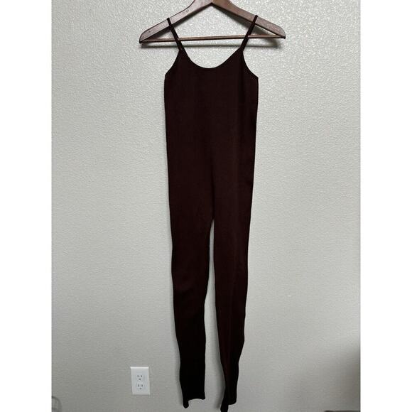 FCT brown stretch bodysuit lounge one piece womens size M ribbed cozy jumpsuit - Picture 1 of 5